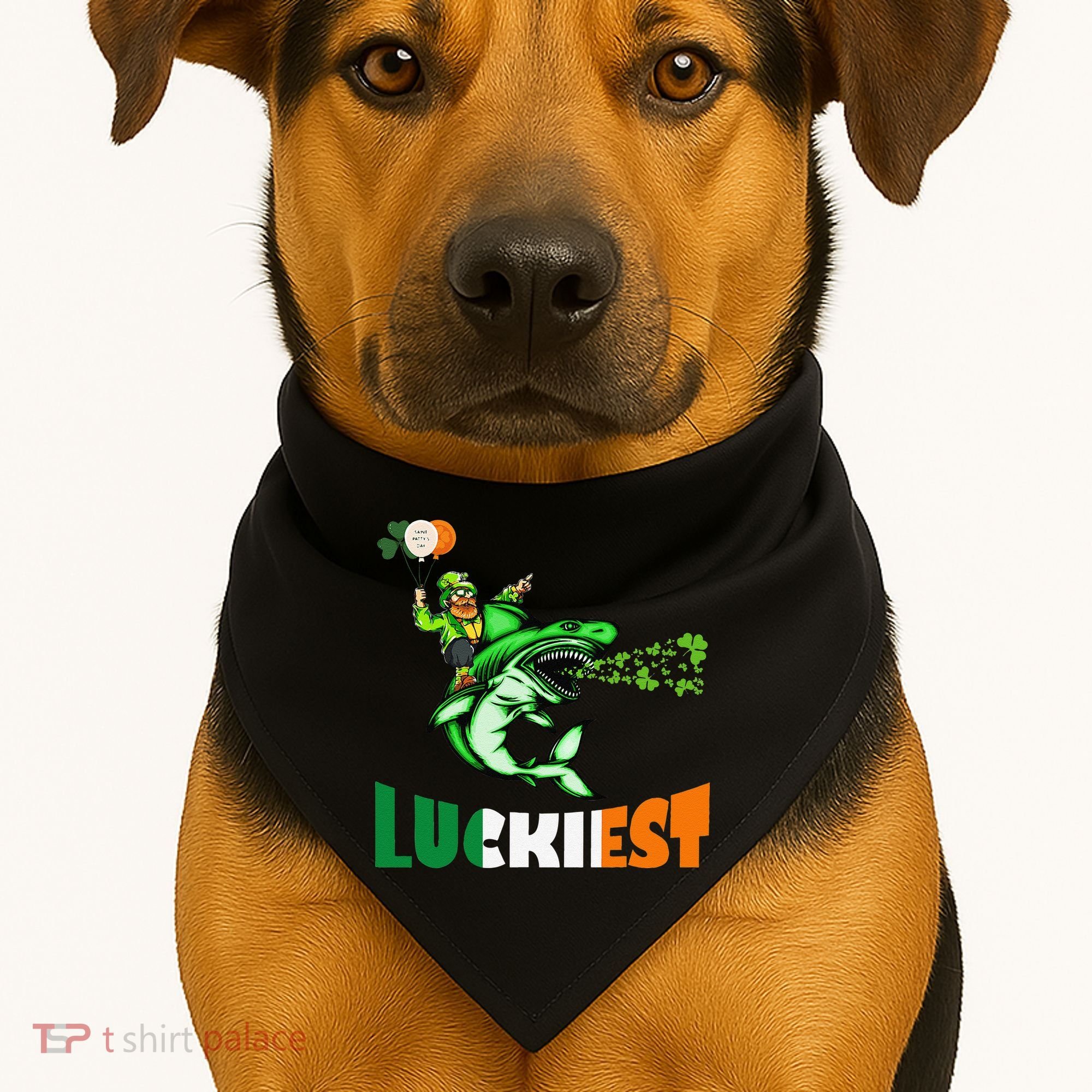 Saint Patrick's Day Funny Leprechaun Riding Shark Best Gift USA-Made Doggie Bandana
