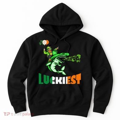 Saint Patrick's Day Funny Leprechaun Riding Shark Best Gift Hoodie