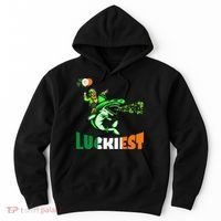 Saint Patrick's Day Funny Leprechaun Riding Shark Best Gift Hoodie thumb 0