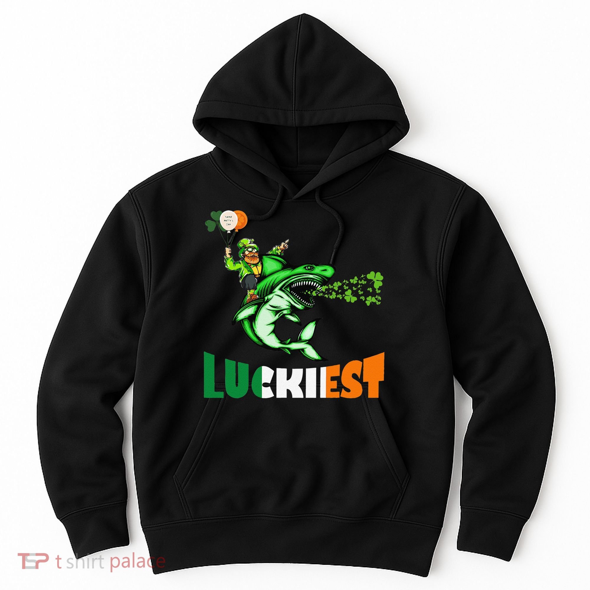 Saint Patrick's Day Funny Leprechaun Riding Shark Best Gift Hoodie
