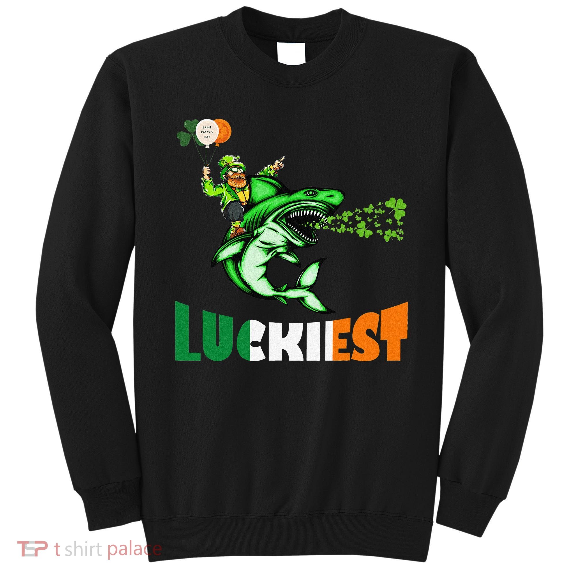 Saint Patrick's Day Funny Leprechaun Riding Shark Best Gift Sweatshirt