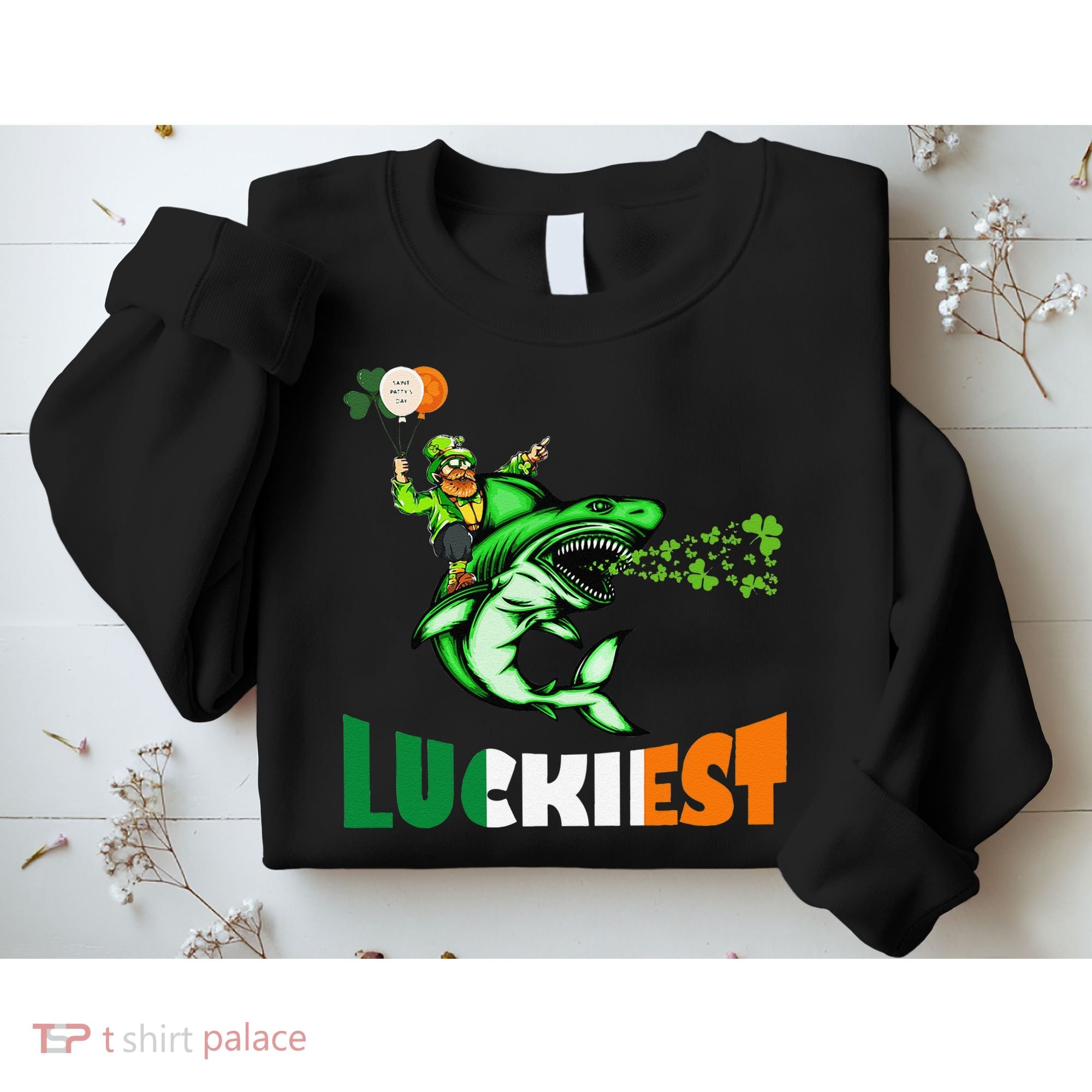 Saint Patrick's Day Funny Leprechaun Riding Shark Best Gift Sweatshirt