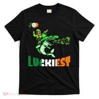 Saint Patrick's Day Funny Leprechaun Riding Shark Best Gift T-Shirt thumb 0
