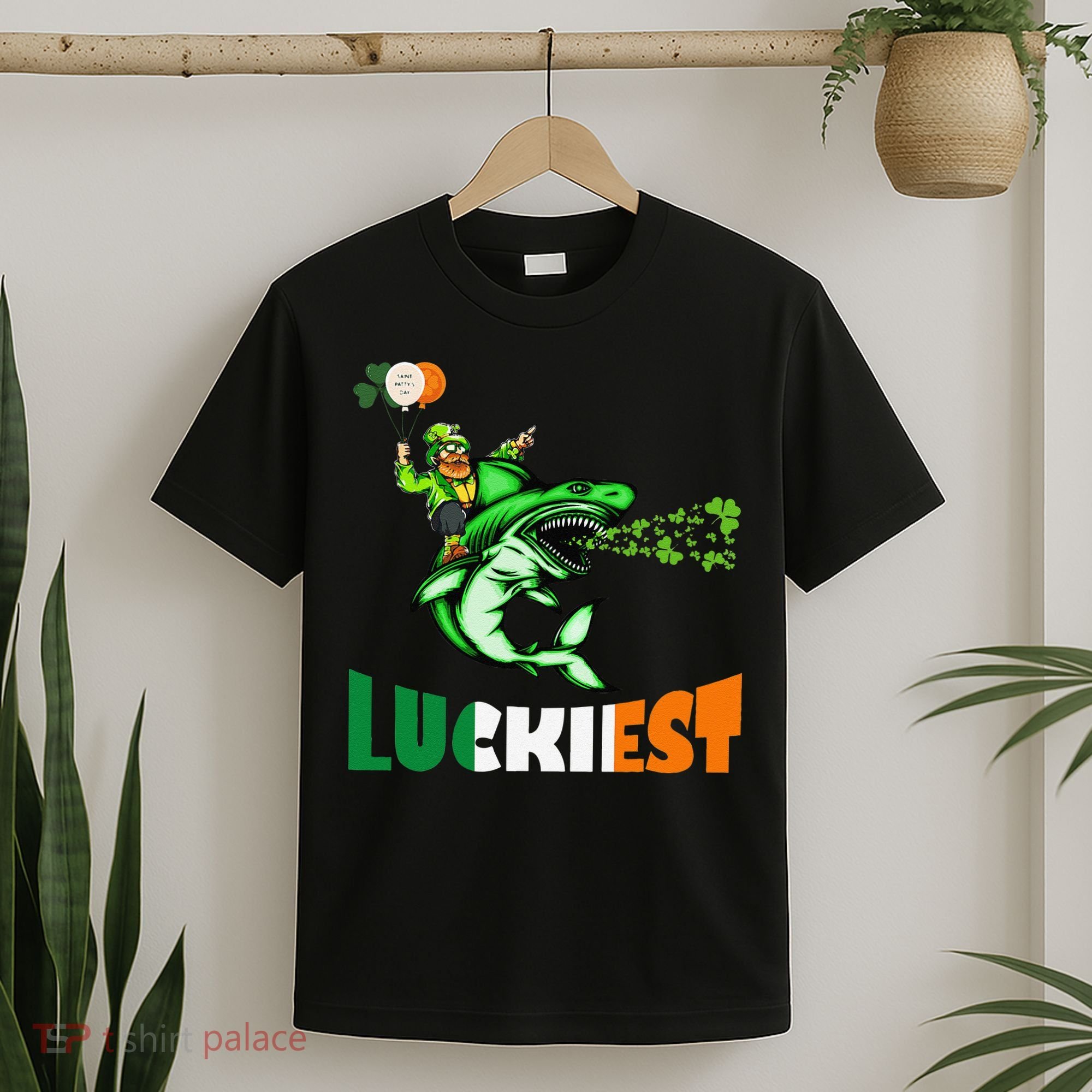 Saint Patrick's Day Funny Leprechaun Riding Shark Best Gift T-Shirt