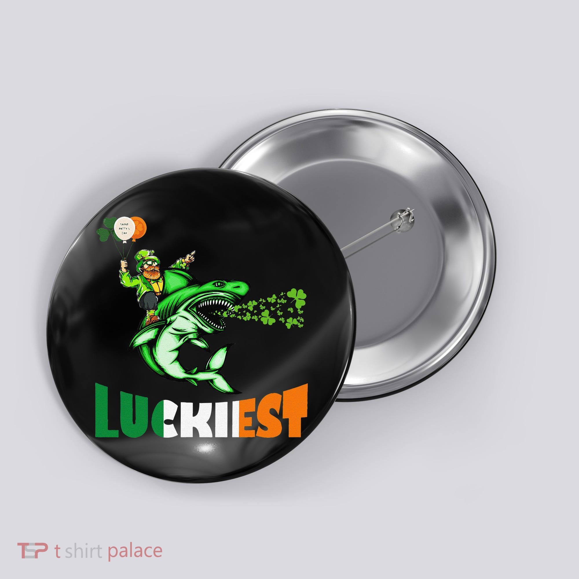 Saint Patrick's Day Funny Leprechaun Riding Shark Best Gift Button