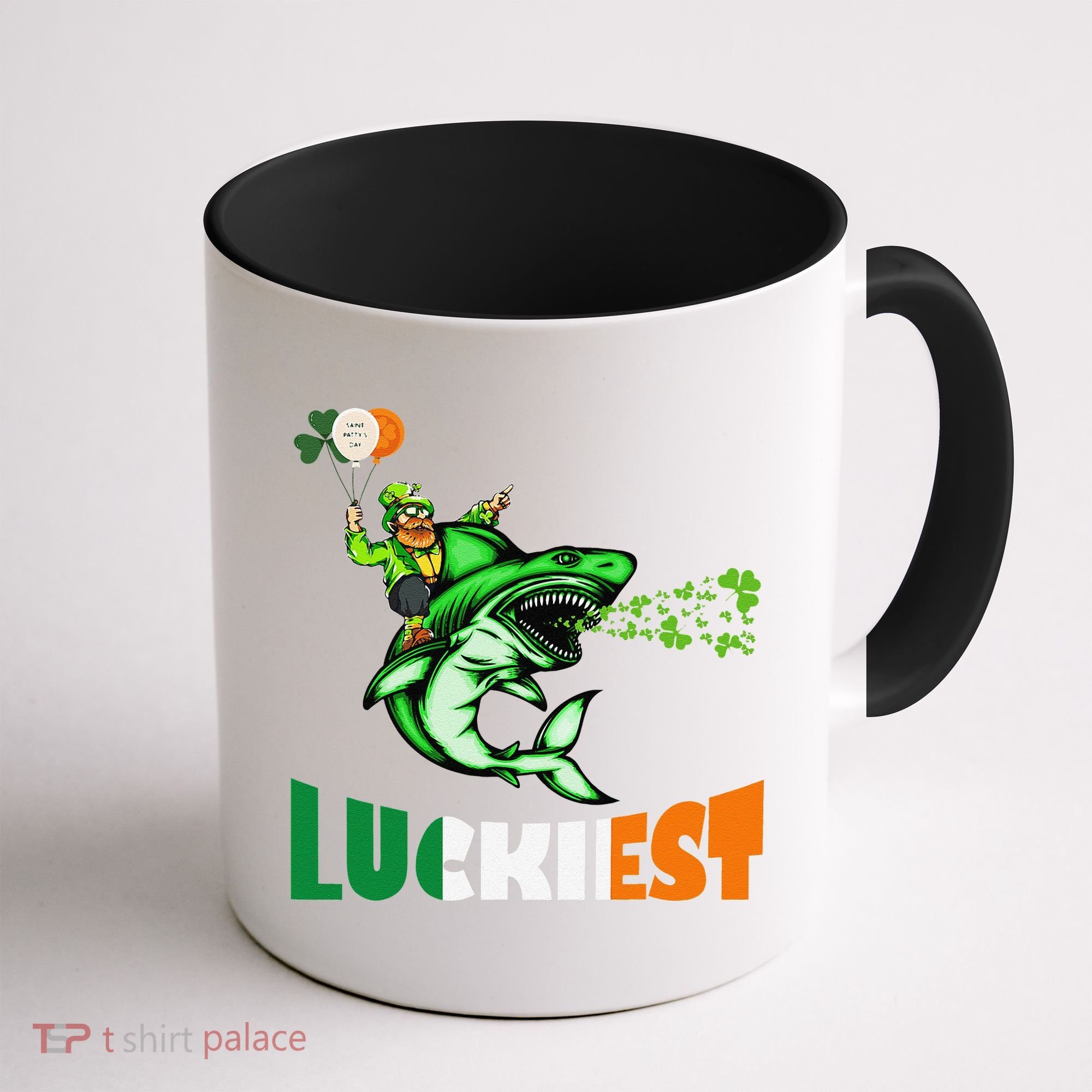 Saint Patrick's Day Funny Leprechaun Riding Shark Best Gift Coffee Mug