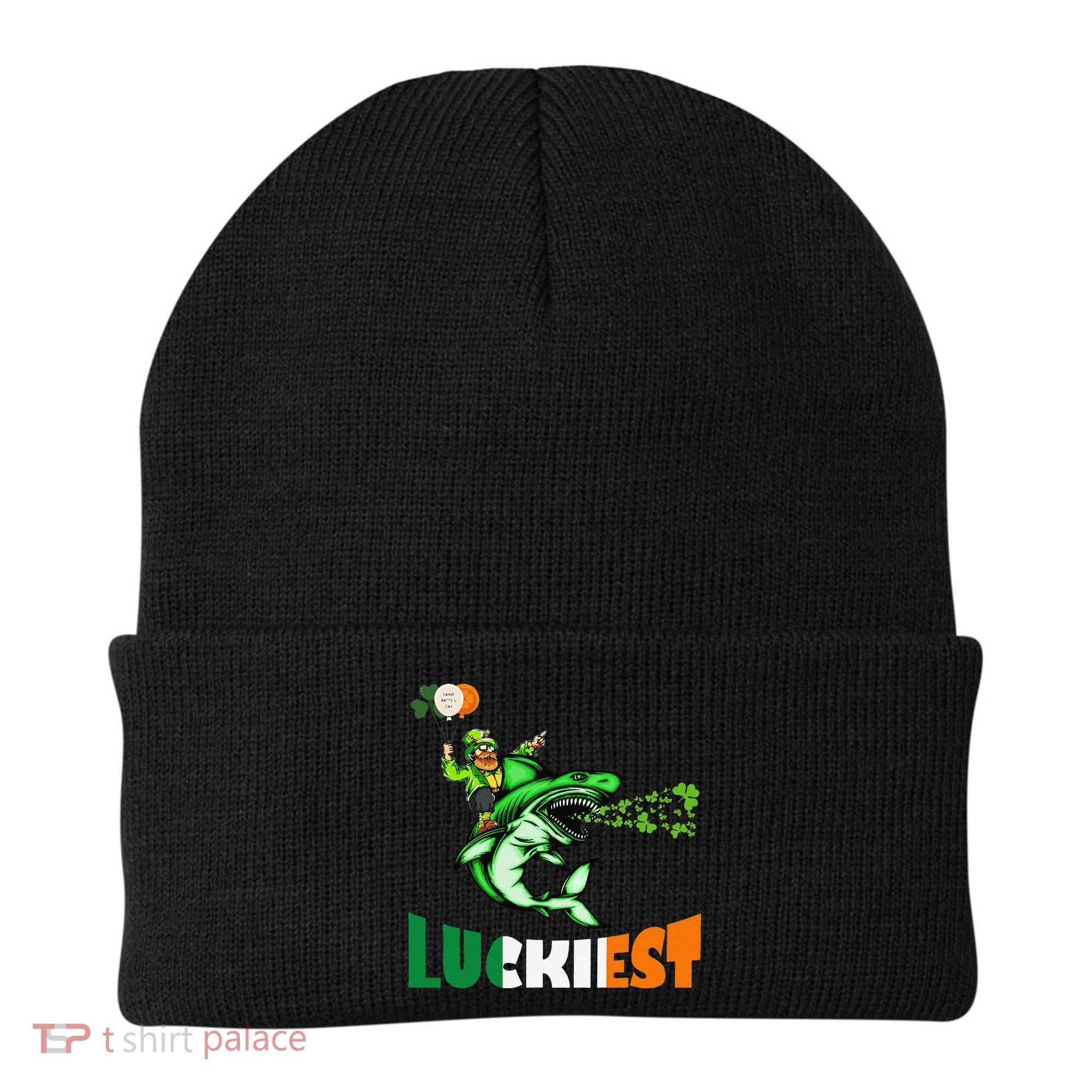 Saint Patrick's Day Funny Leprechaun Riding Shark Best Gift Beanie