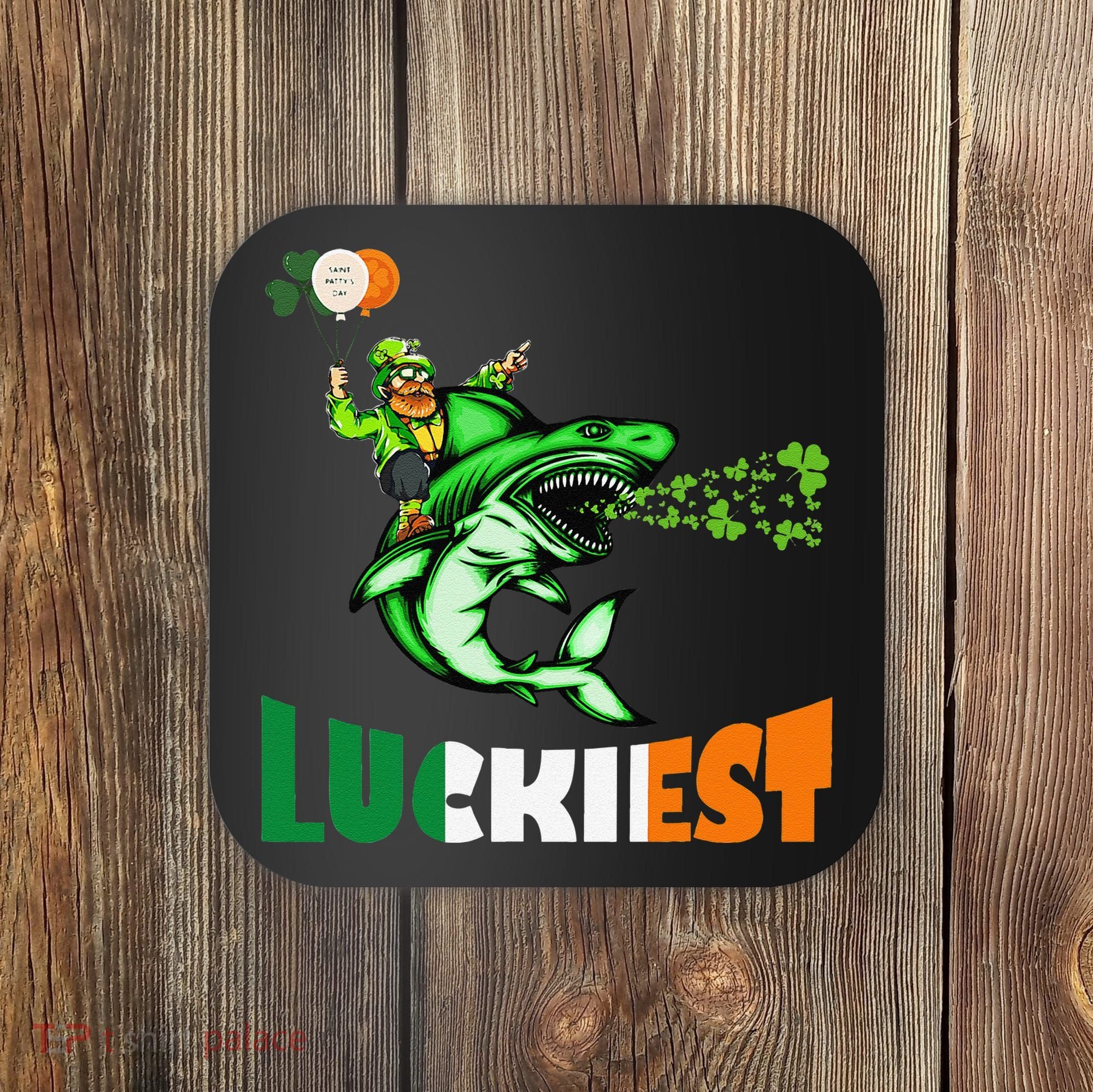 Saint Patrick's Day Funny Leprechaun Riding Shark Best Gift Coaster