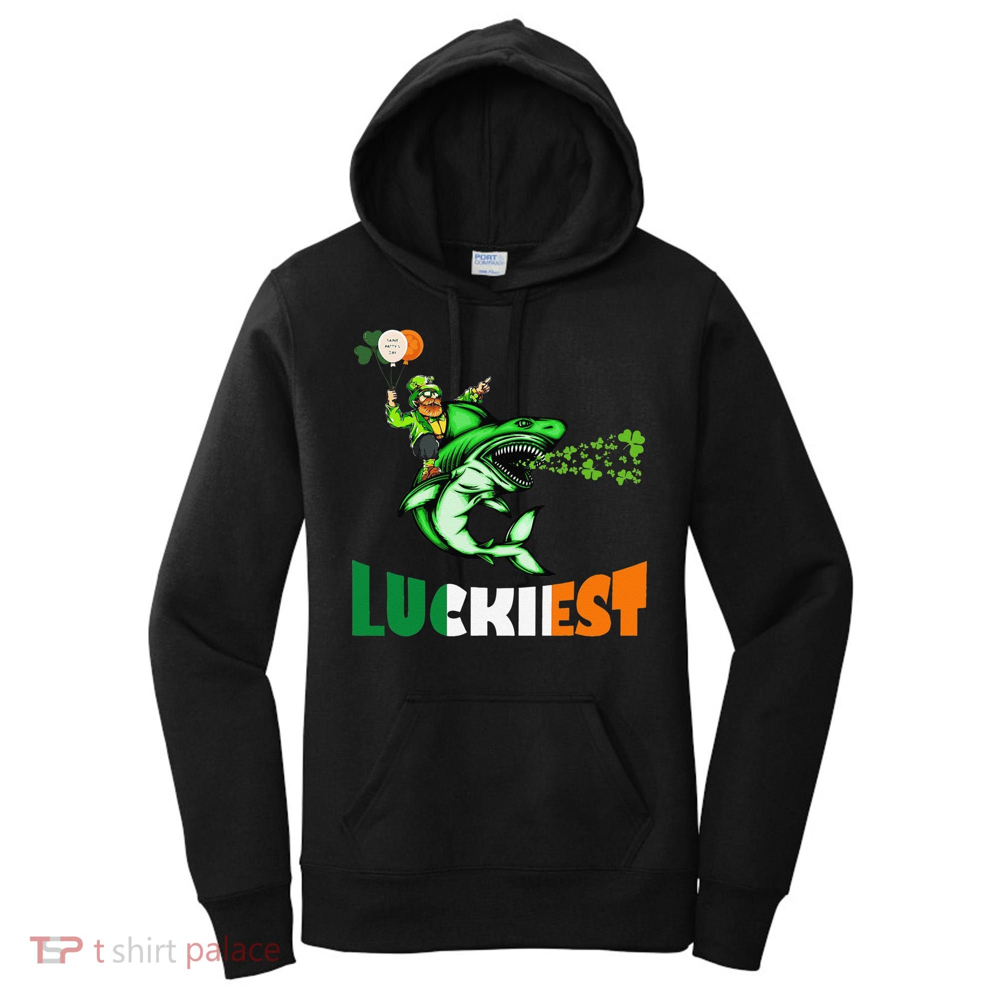 Saint Patrick's Day Funny Leprechaun Riding Shark Best Gift Women's Hoodie