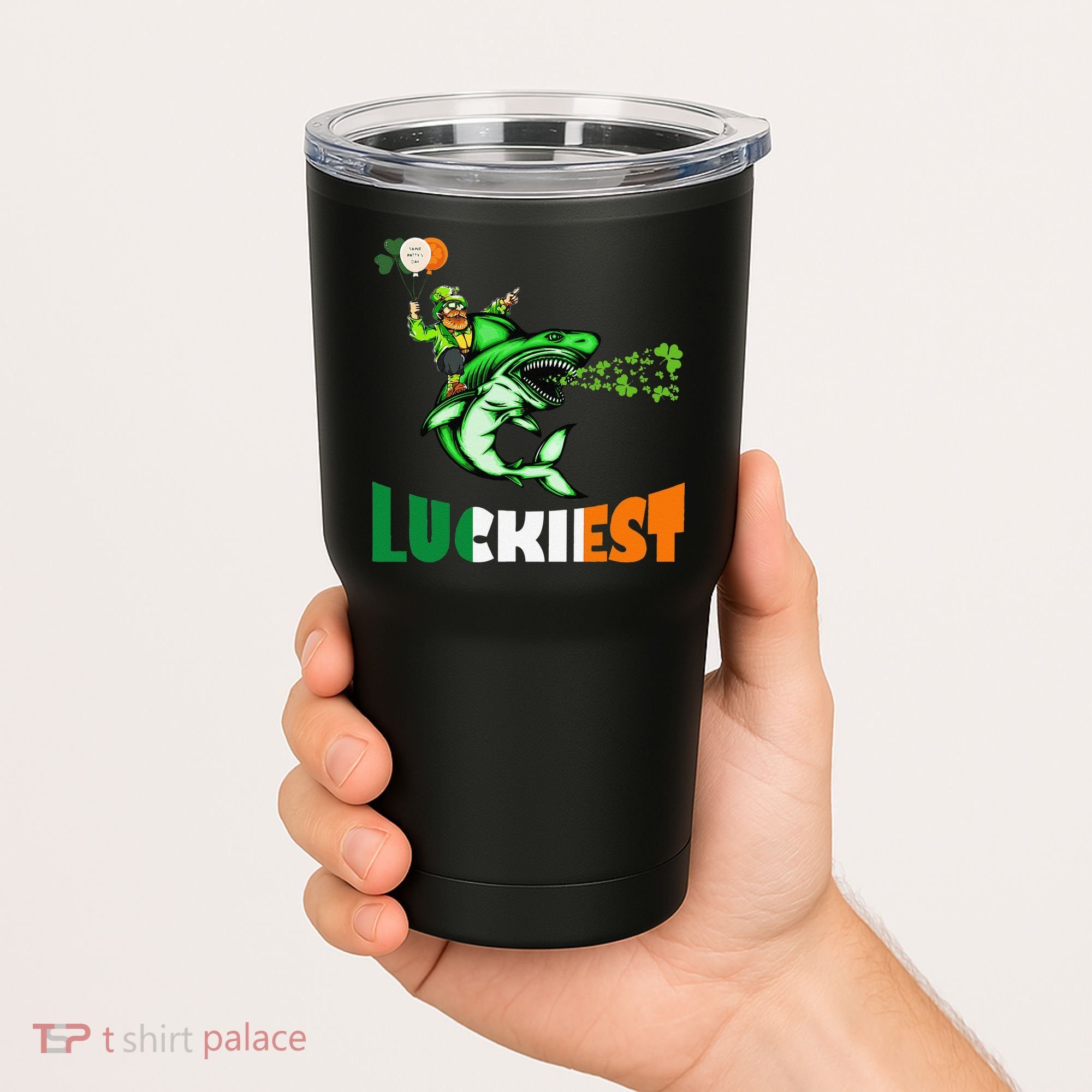 Saint Patrick's Day Funny Leprechaun Riding Shark Best Gift Tumbler