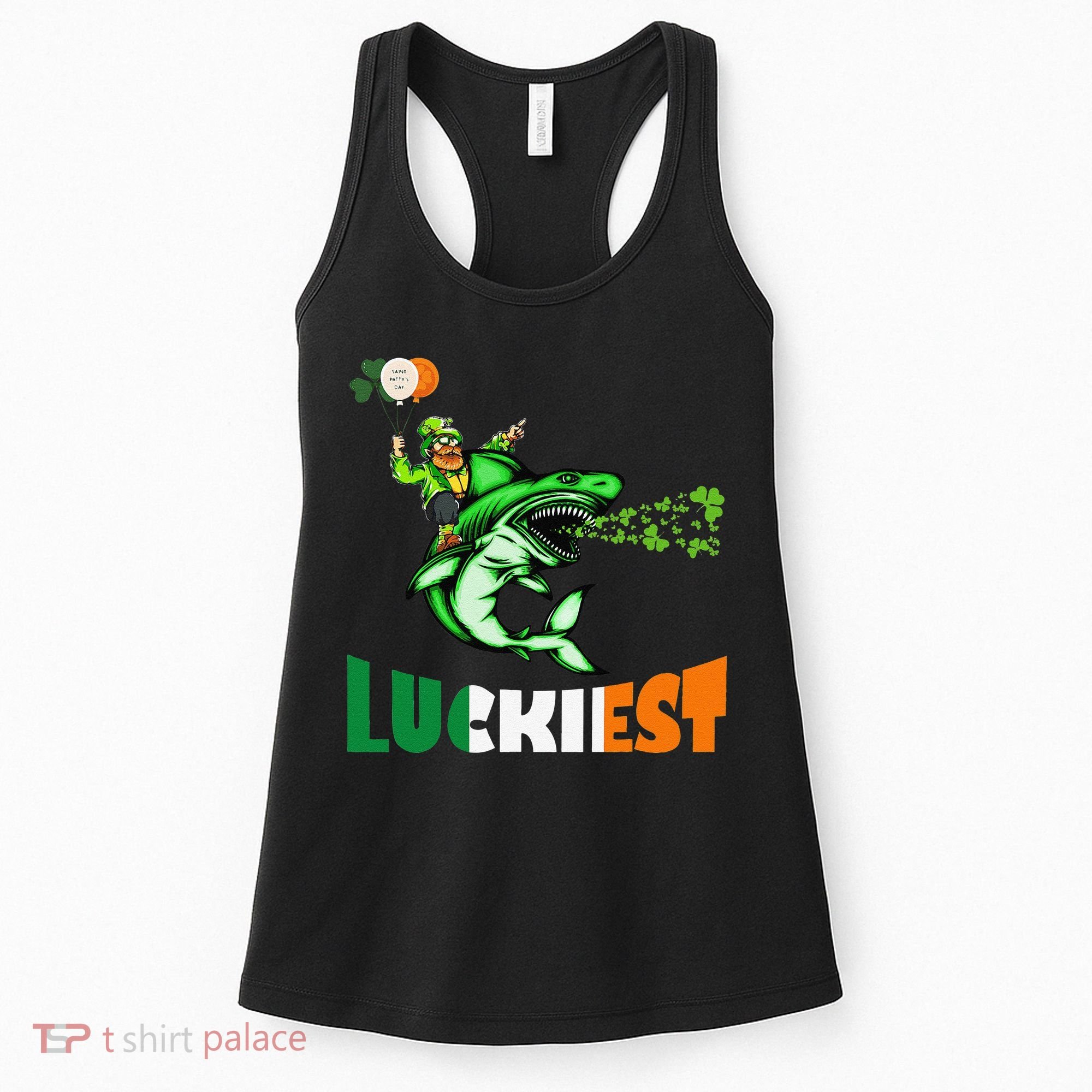 Saint Patrick's Day Funny Leprechaun Riding Shark Best Gift Women's Tank Top
