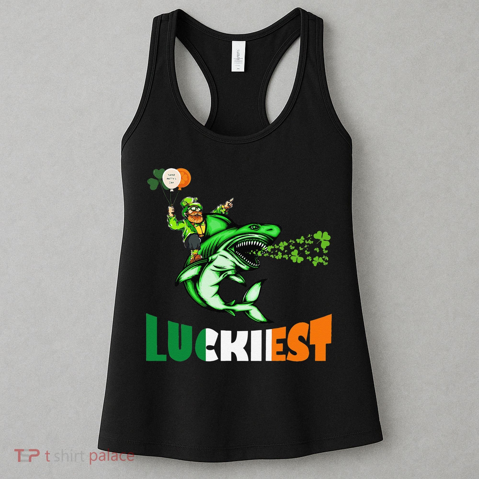 Saint Patrick's Day Funny Leprechaun Riding Shark Best Gift Women's Tank Top