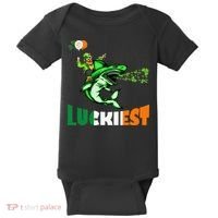 Saint Patrick's Day Funny Leprechaun Riding Shark Best Gift Baby Bodysuit thumb 0
