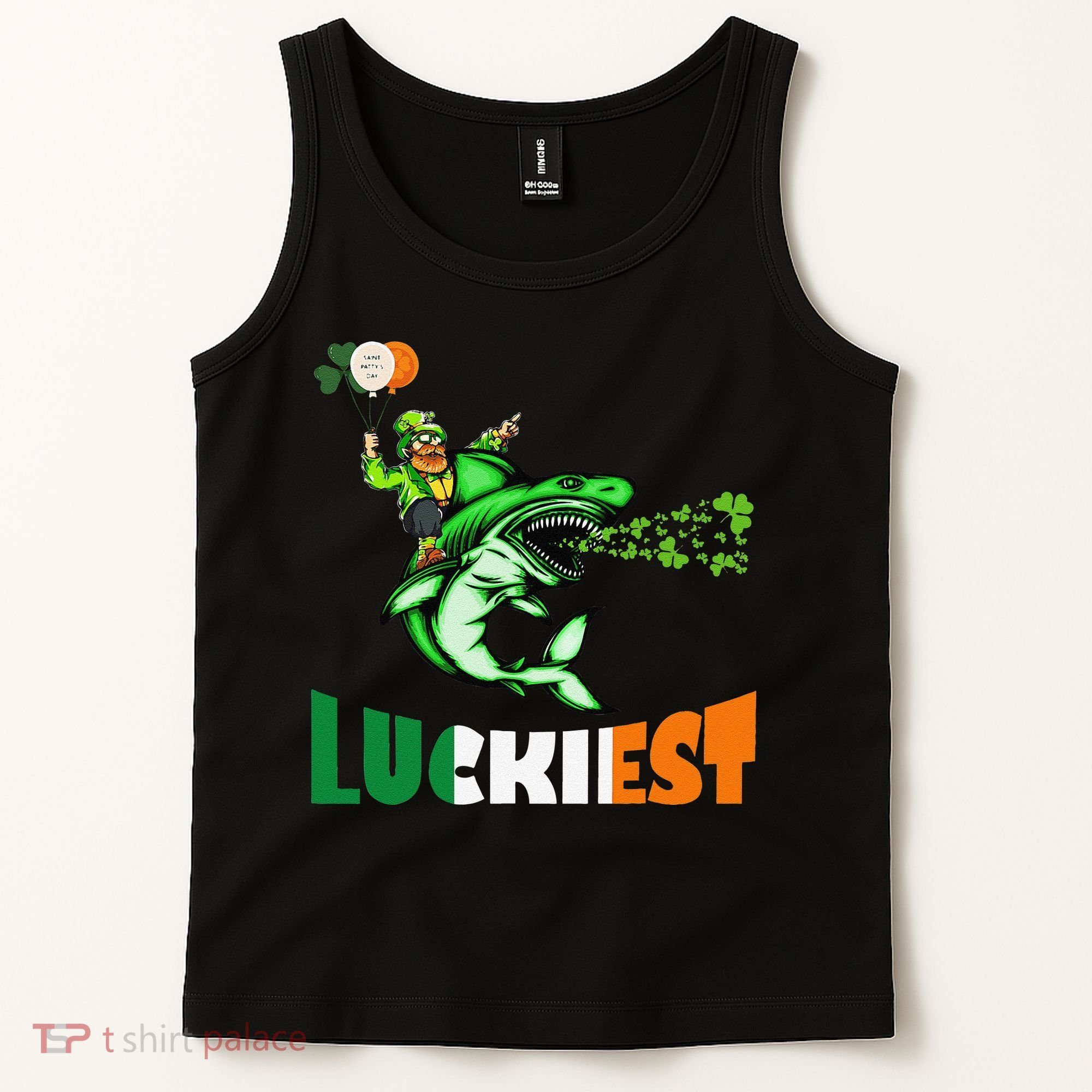 Saint Patrick's Day Funny Leprechaun Riding Shark Best Gift Tank Top