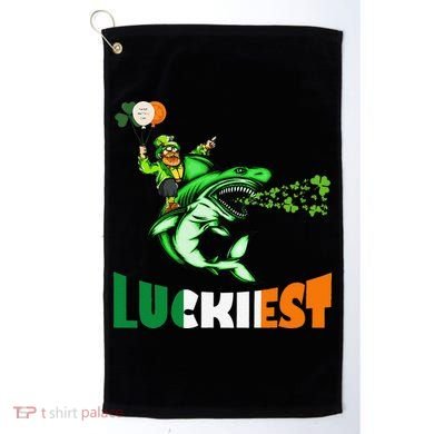 Saint Patrick's Day Funny Leprechaun Riding Shark Best Gift Golf Towel