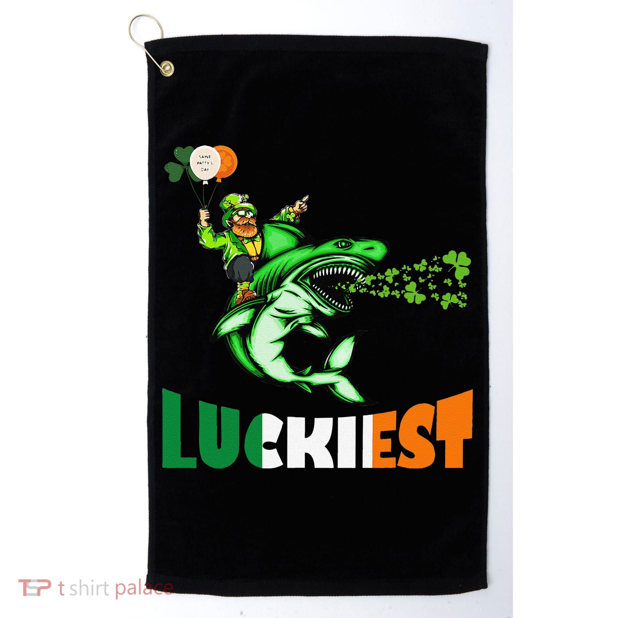 Saint Patrick's Day Funny Leprechaun Riding Shark Best Gift Golf Towel
