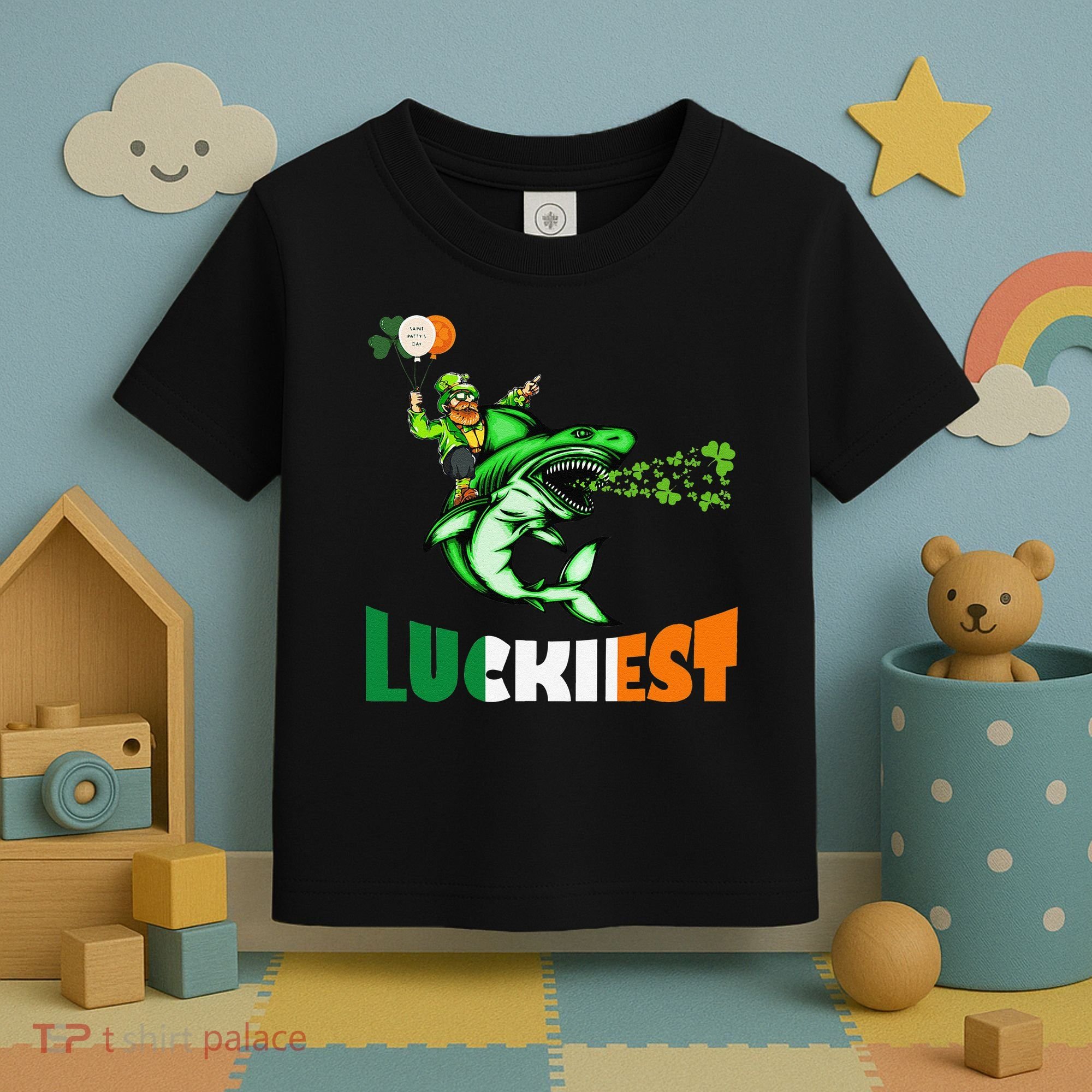 Saint Patrick's Day Funny Leprechaun Riding Shark Best Gift Toddler T-Shirt