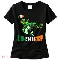 Saint Patrick's Day Funny Leprechaun Riding Shark Best Gift Women's T-Shirt thumb 0