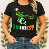 Saint Patrick's Day Funny Leprechaun Riding Shark Best Gift Women's T-Shirt thumb 2