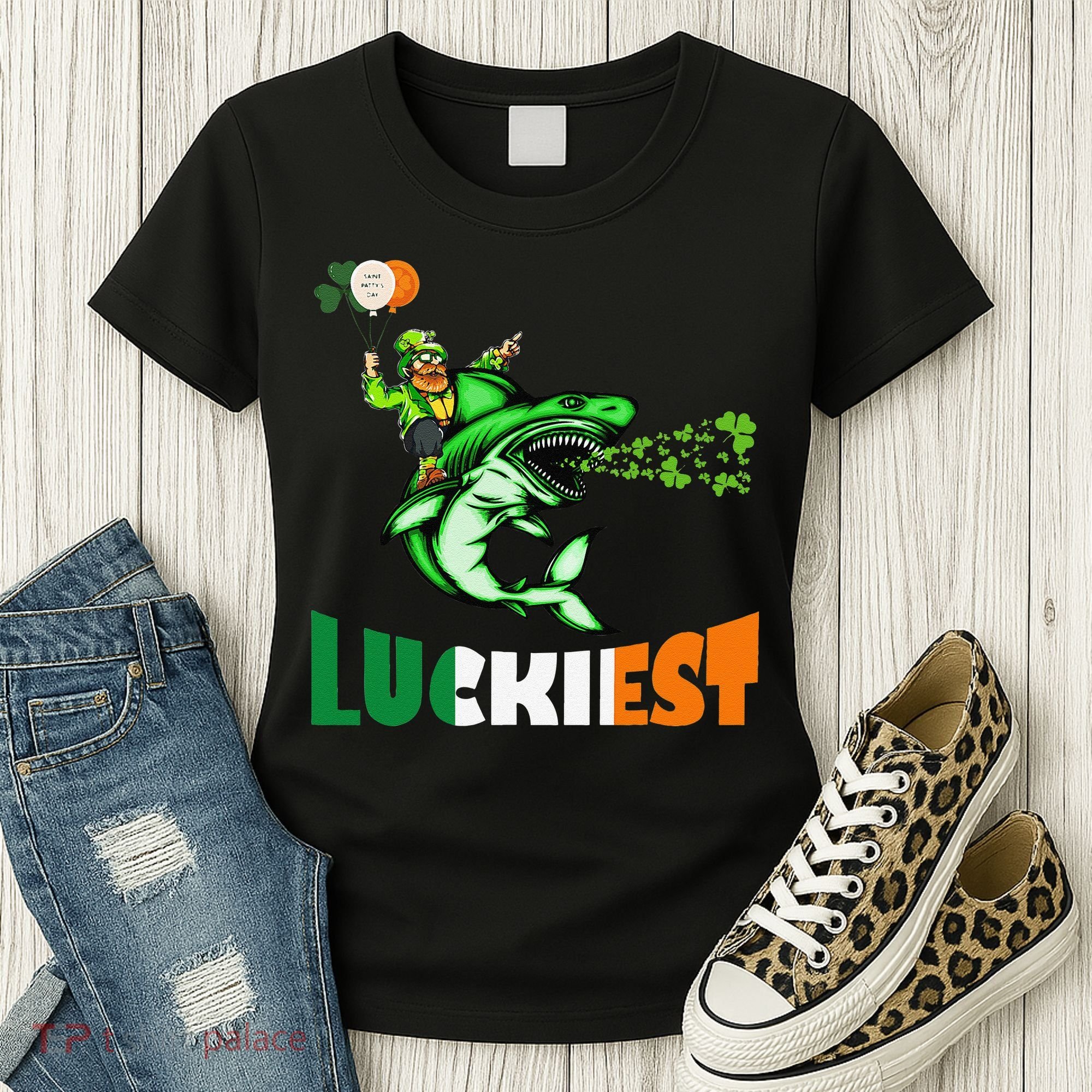 Saint Patrick's Day Funny Leprechaun Riding Shark Best Gift Women's T-Shirt