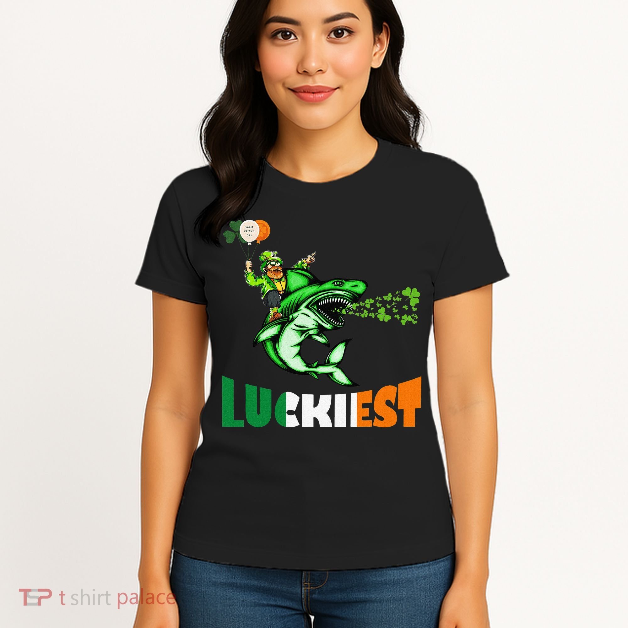 Saint Patrick's Day Funny Leprechaun Riding Shark Best Gift Women's T-Shirt