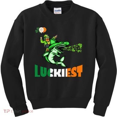 Saint Patrick's Day Funny Leprechaun Riding Shark Best Gift Kids Sweatshirt