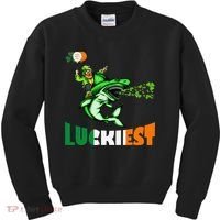 Saint Patrick's Day Funny Leprechaun Riding Shark Best Gift Kids Sweatshirt thumb 0