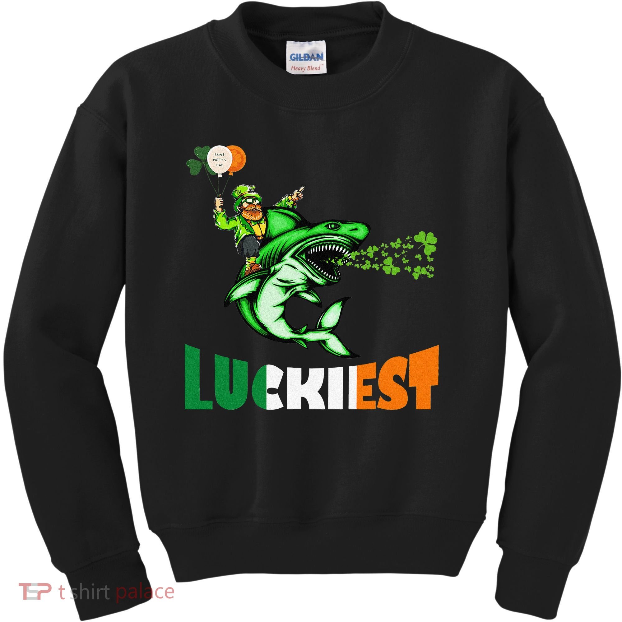 Saint Patrick's Day Funny Leprechaun Riding Shark Best Gift Kids Sweatshirt