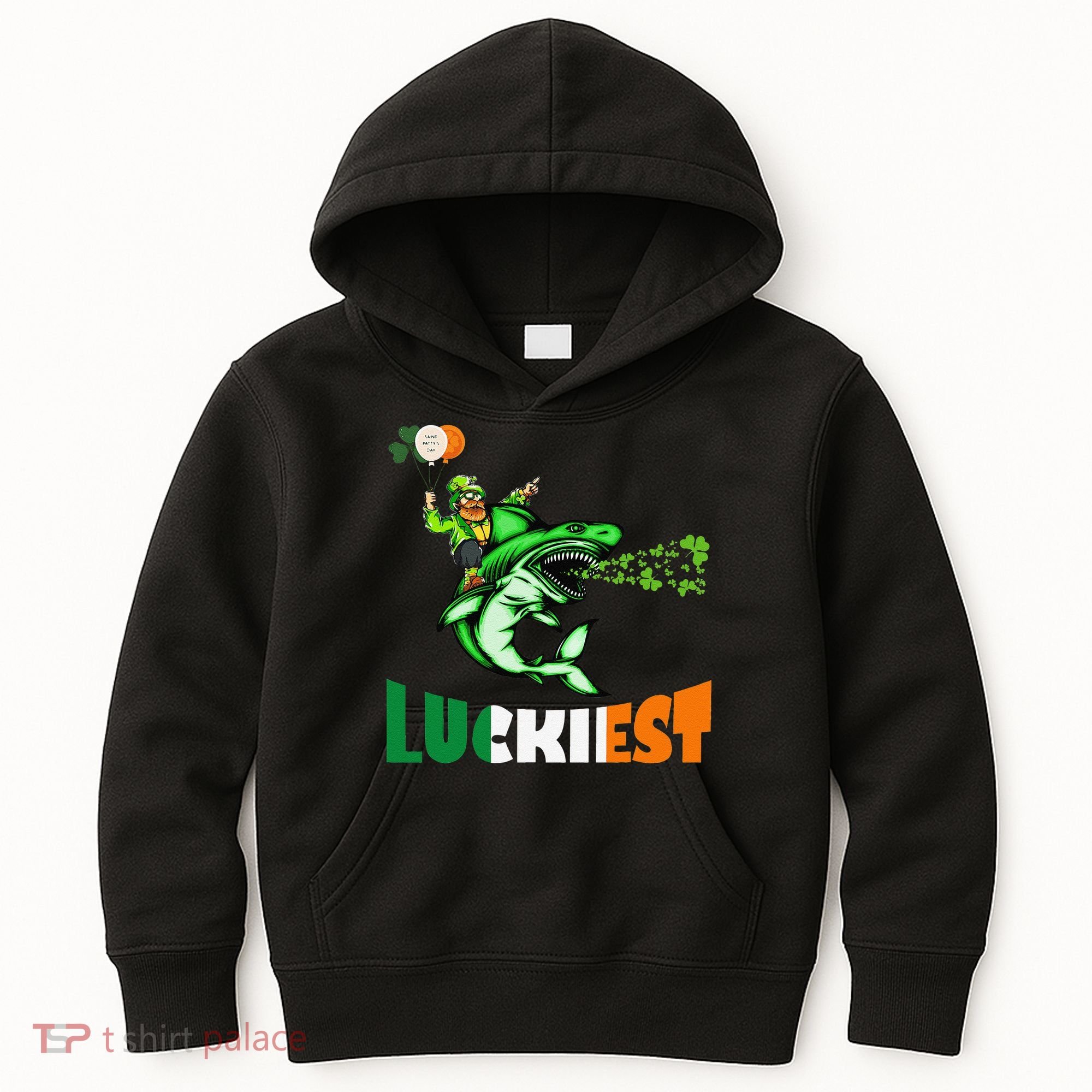 Saint Patrick's Day Funny Leprechaun Riding Shark Best Gift Kids Hoodie