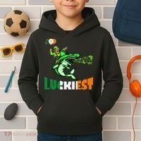 Saint Patrick's Day Funny Leprechaun Riding Shark Best Gift Kids Hoodie thumb 2