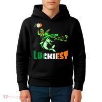 Saint Patrick's Day Funny Leprechaun Riding Shark Best Gift Kids Hoodie thumb 4