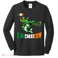 Saint Patrick's Day Funny Leprechaun Riding Shark Best Gift Kids Long Sleeve Shirt thumb 0