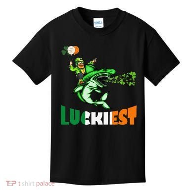 Saint Patrick's Day Funny Leprechaun Riding Shark Best Gift Kids T-Shirt