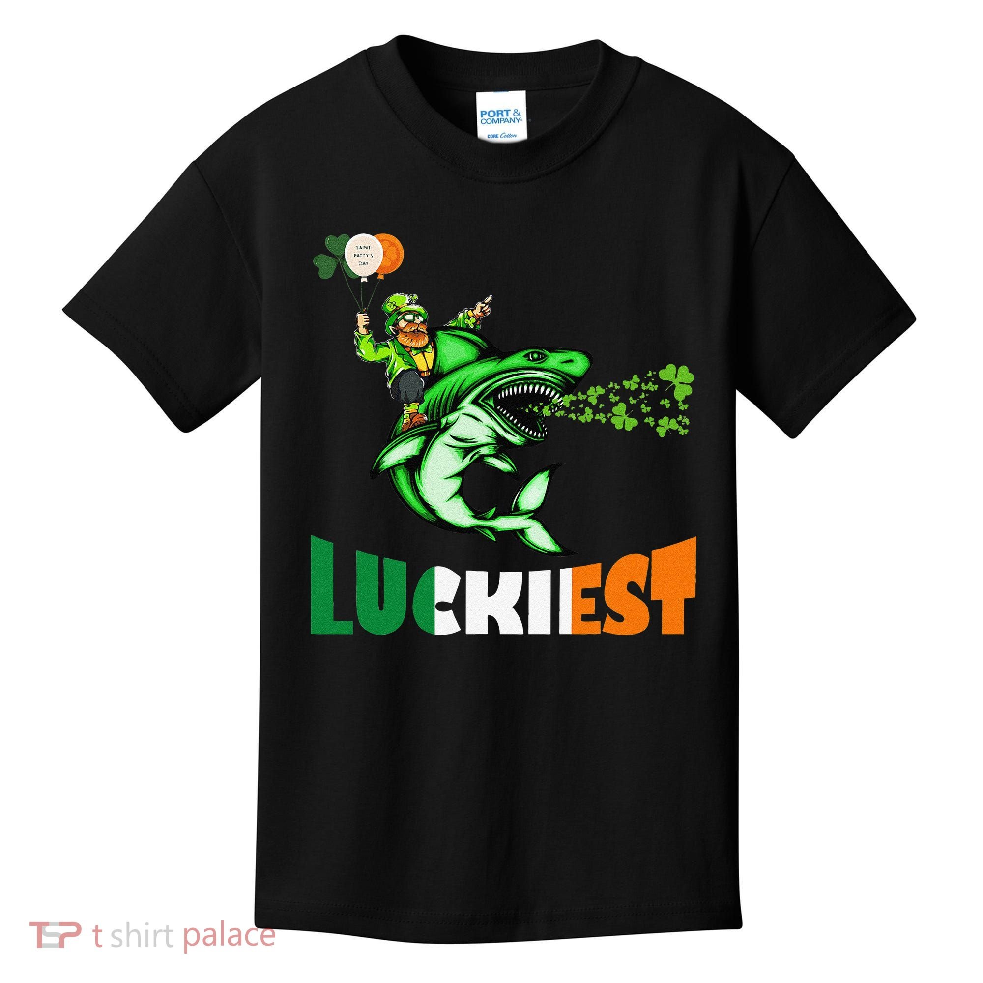 Saint Patrick's Day Funny Leprechaun Riding Shark Best Gift Kids T-Shirt