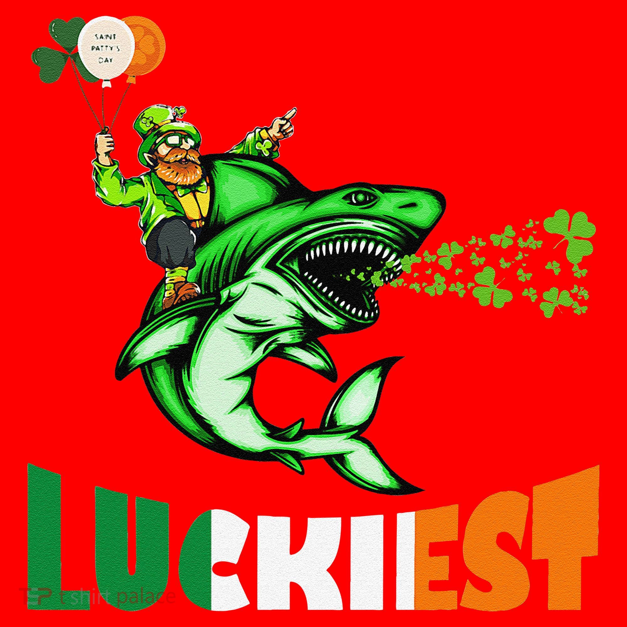 Saint Patrick's Day Funny Leprechaun Riding Shark Best Gift Santa Hat