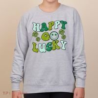 St Patricks Day Happy Go Lucky Shamrock Irish Retro Women's Sweatshirt thumb 0
