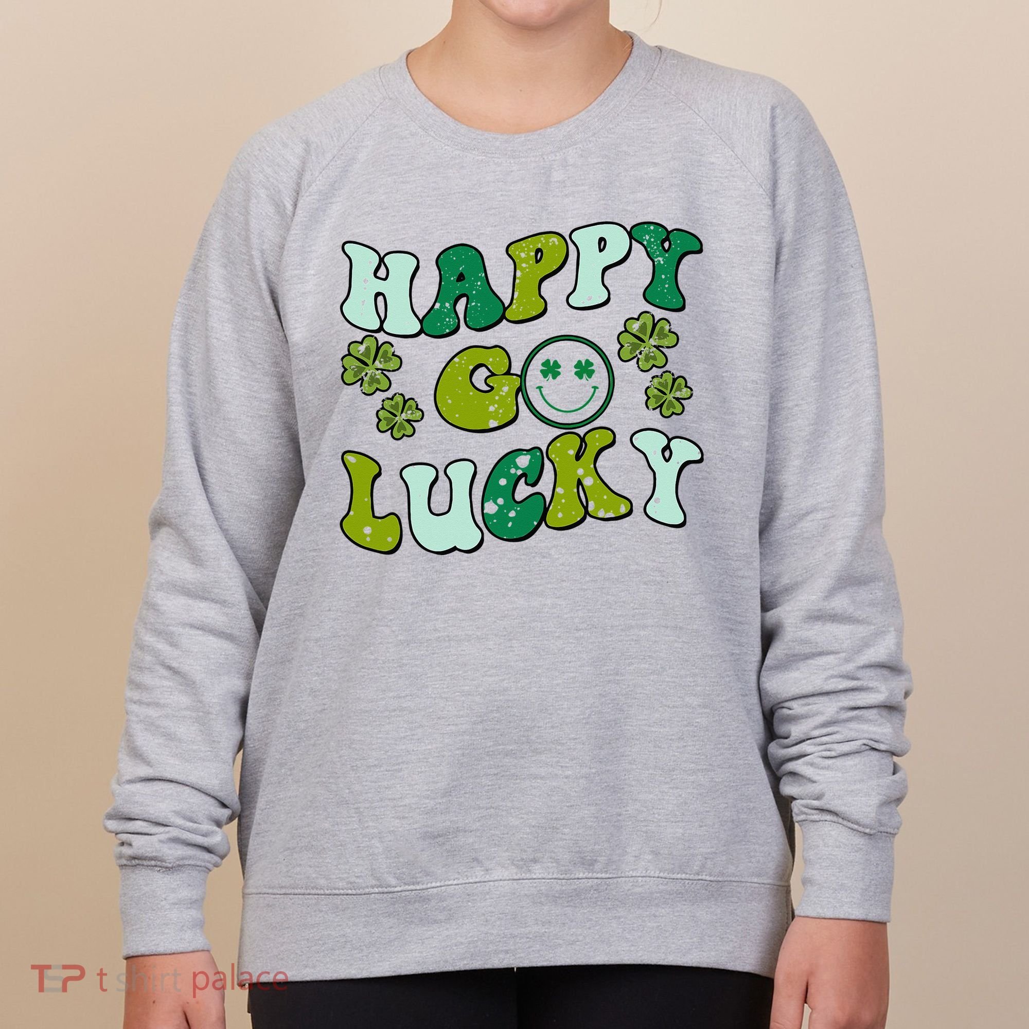 St Patricks Day Happy Go Lucky Shamrock Irish Retro Women's Sweatshirt
