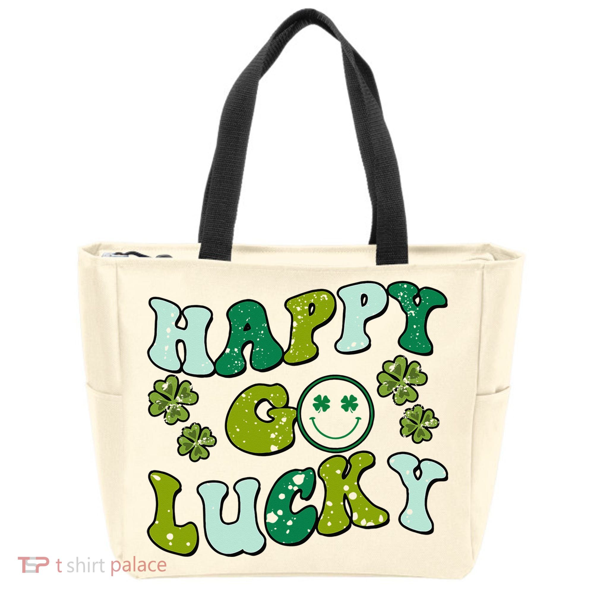 St Patricks Day Happy Go Lucky Shamrock Irish Retro Tote Bag