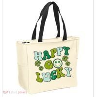 St Patricks Day Happy Go Lucky Shamrock Irish Retro Tote Bag thumb 2