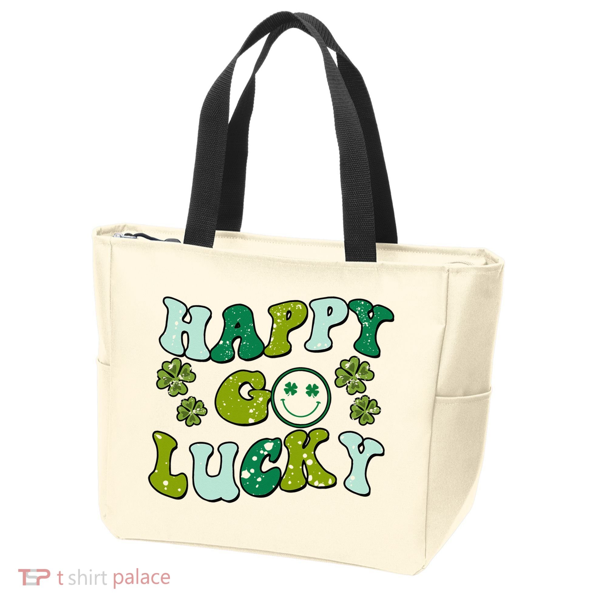 St Patricks Day Happy Go Lucky Shamrock Irish Retro Tote Bag