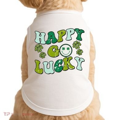 St Patricks Day Happy Go Lucky Shamrock Irish Retro Doggie Tank
