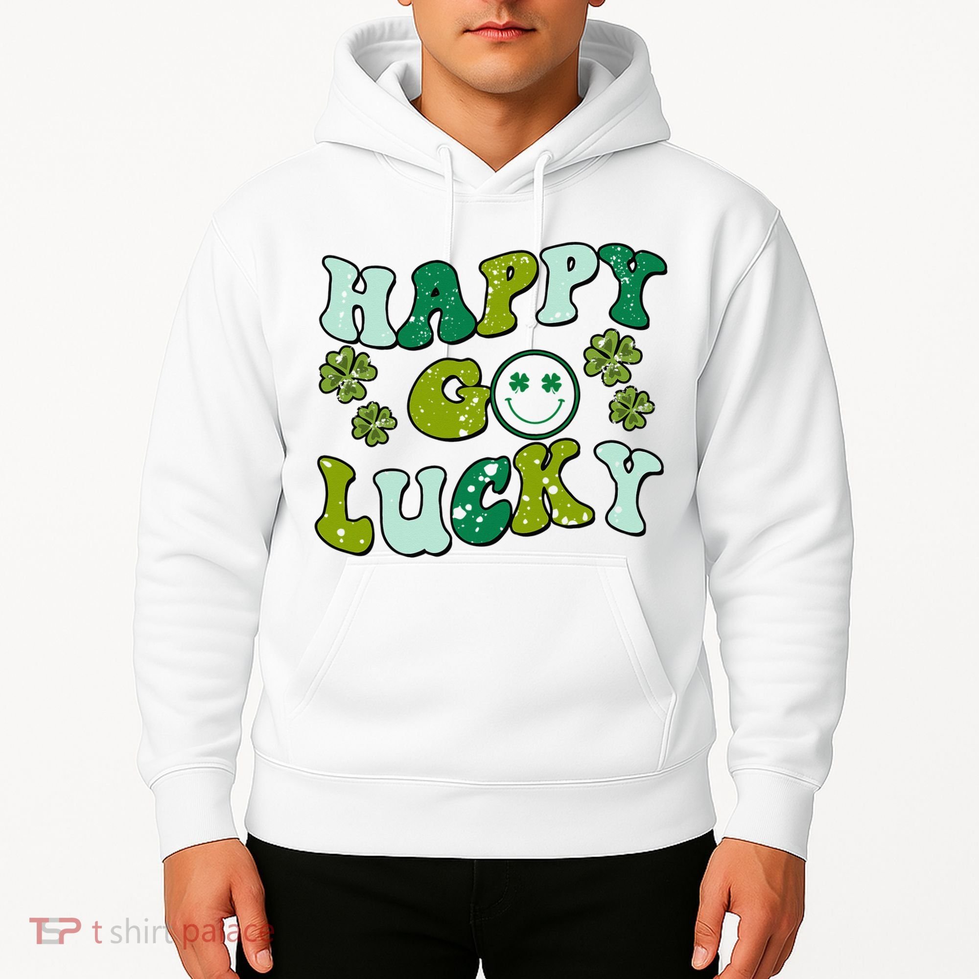 St Patricks Day Happy Go Lucky Shamrock Irish Retro Hoodie