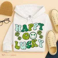 St Patricks Day Happy Go Lucky Shamrock Irish Retro Hoodie thumb 4