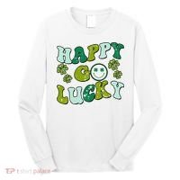 St Patricks Day Happy Go Lucky Shamrock Irish Retro Long Sleeve Shirt thumb 0