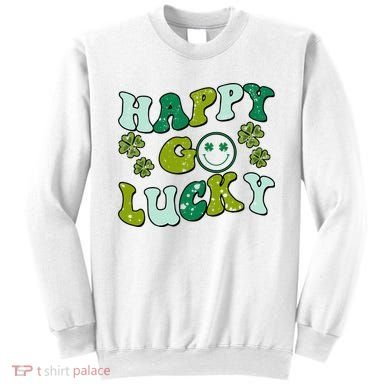 St Patricks Day Happy Go Lucky Shamrock Irish Retro Sweatshirt