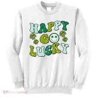 St Patricks Day Happy Go Lucky Shamrock Irish Retro Sweatshirt thumb 0