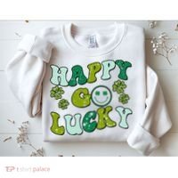 St Patricks Day Happy Go Lucky Shamrock Irish Retro Sweatshirt thumb 2