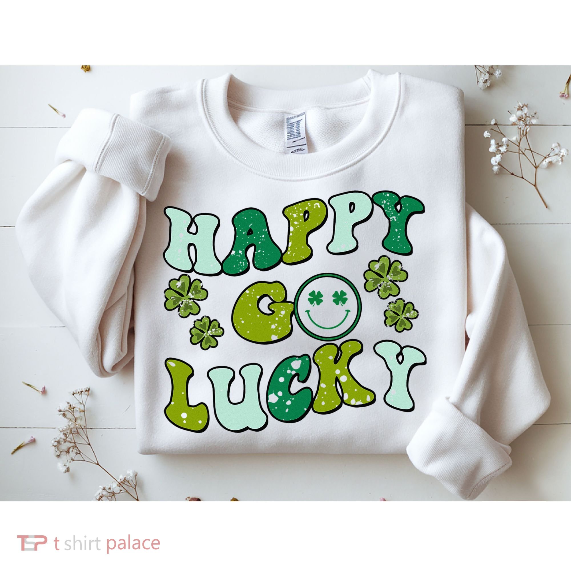 St Patricks Day Happy Go Lucky Shamrock Irish Retro Sweatshirt