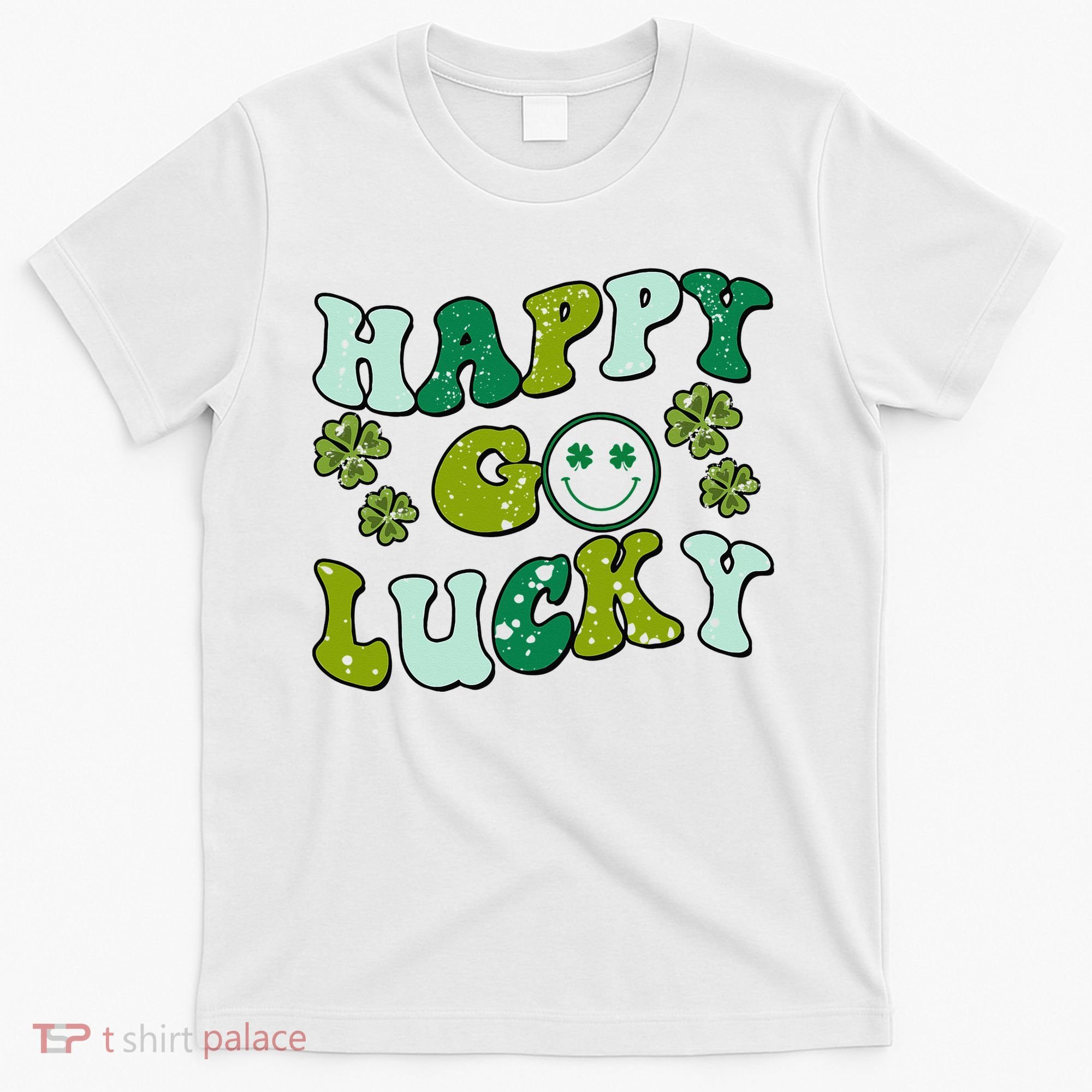 St Patricks Day Happy Go Lucky Shamrock Irish Retro T-Shirt