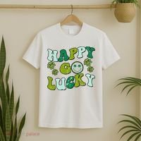 St Patricks Day Happy Go Lucky Shamrock Irish Retro T-Shirt thumb 2
